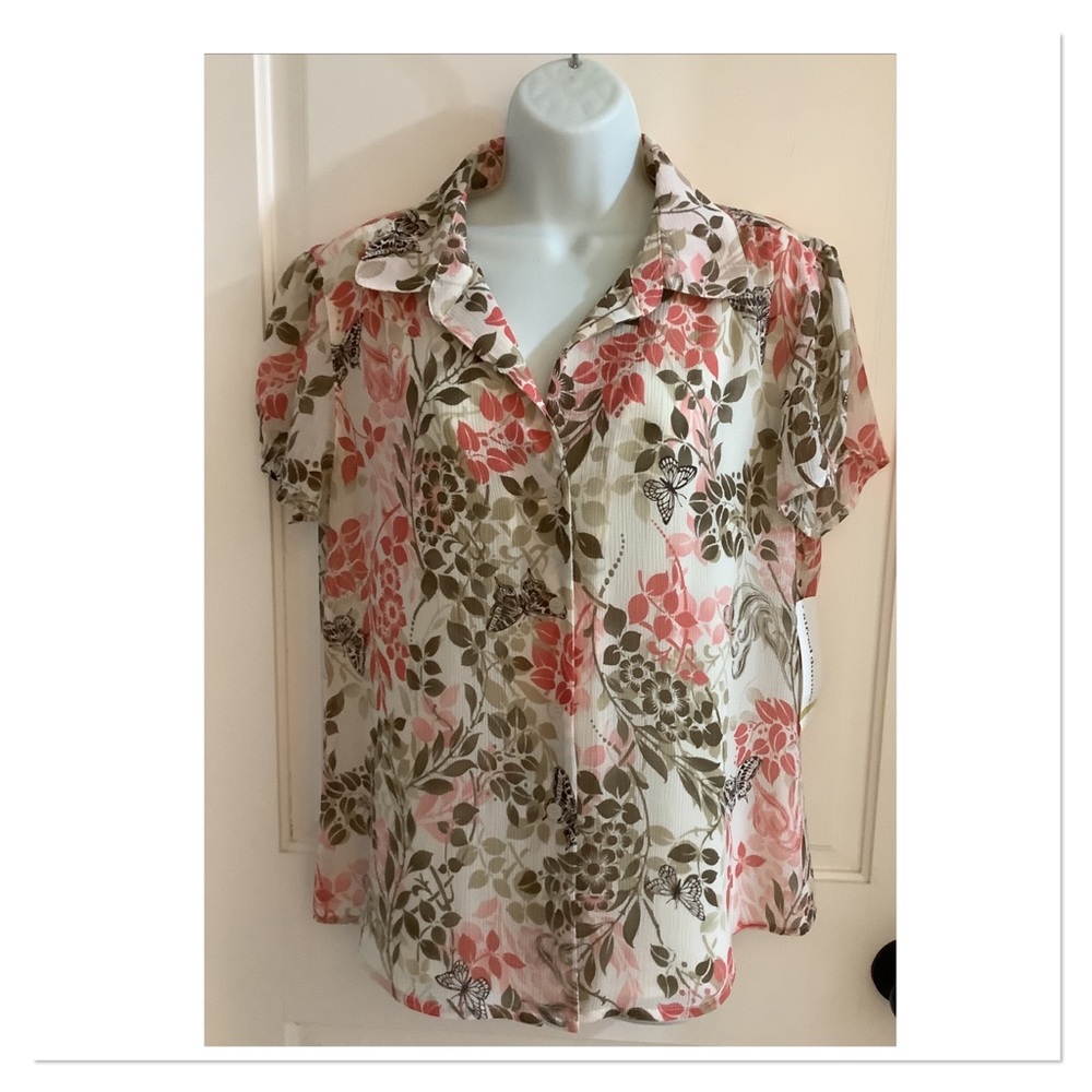 Alfred Dunner Floral Button-Up Blouse